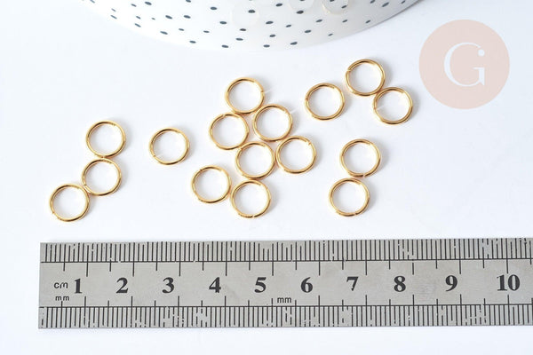 Anneaux ronds acier 304 inoxydable doré IP 9x1mm, x50 (G7708)