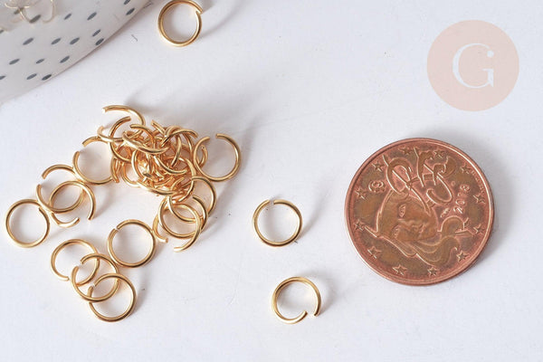 Anneaux ronds acier doré inoxydable 7x0.8mm, x10 ou x50 (G2406)