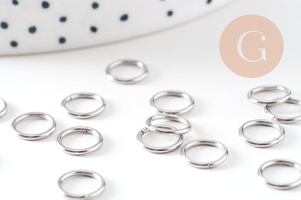 Anneaux ronds acier platine 8mm, x50 (6.6 gr), (G4106)