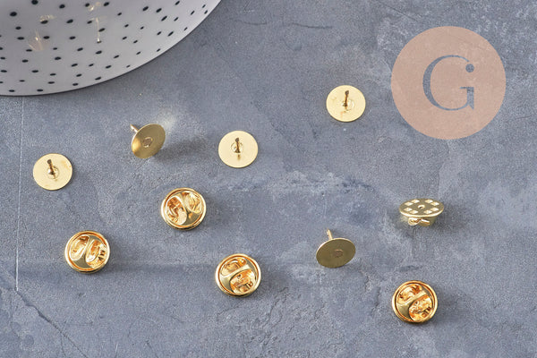 Attache et support pour pin's laiton doré 11mm, x5 (G10963)