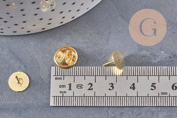 Attache et support pour pin's laiton doré 11mm, x5 (G10963)