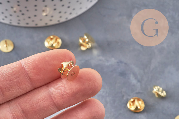 Attache et support pour pin's laiton doré 11mm, x5 (G10963) VALIDE GOOD