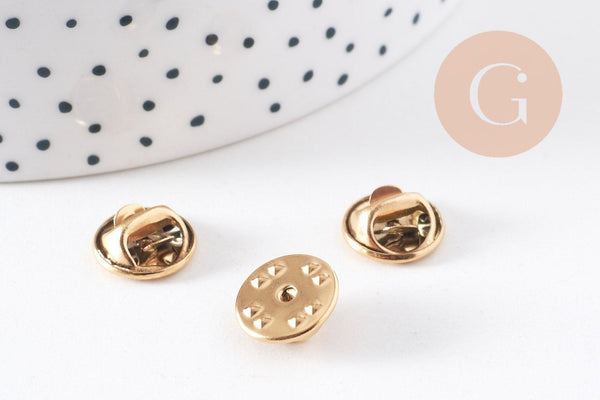 Attache pour pin's acier inoxydable IP 304 doré 11.5mm, x5 (G10119)