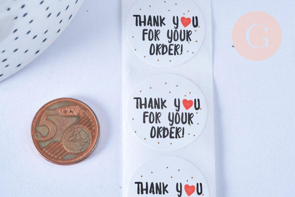 Autocollant THANK YOU FOR YOUR ORDER cœur 25mm, x500 (G5118)