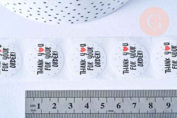 Autocollant THANK YOU FOR YOUR ORDER cœur 25mm, x500 (G5118)