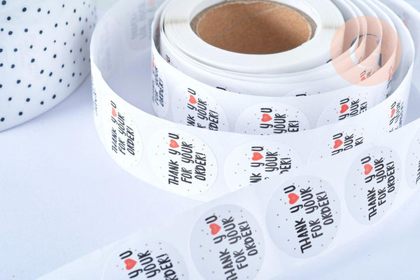 Autocollant THANK YOU FOR YOUR ORDER cœur 25mm, x500 (G5118)