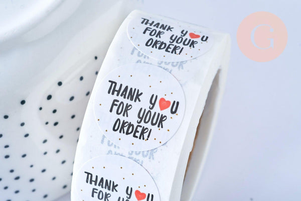 Autocollant THANK YOU FOR YOUR ORDER cœur 25mm, x500 (G5118)