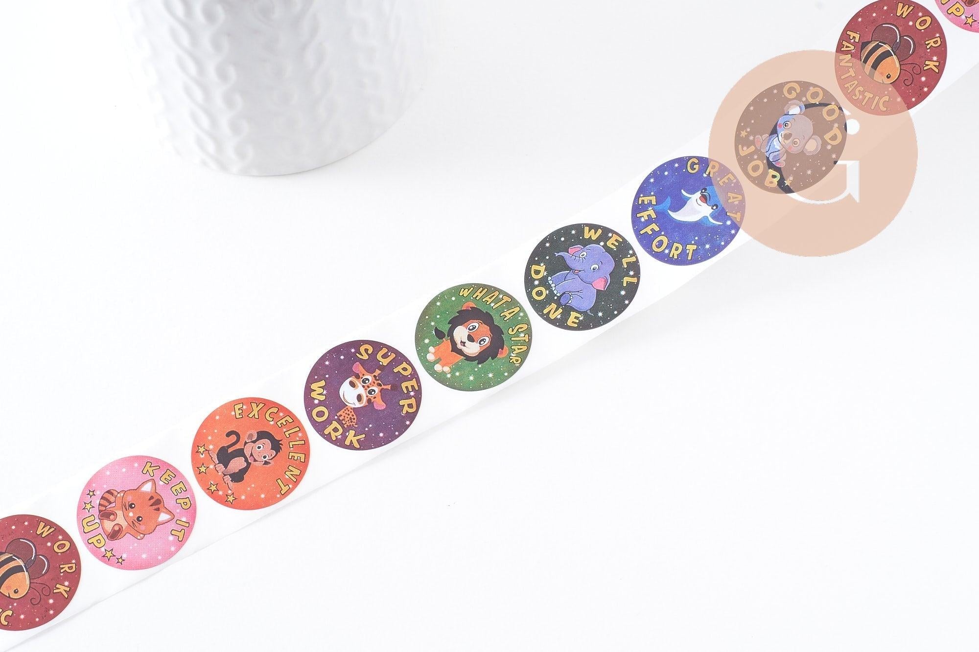 Autocollant encouragements animaux professeur anglais 30mm, x500 (G10065)