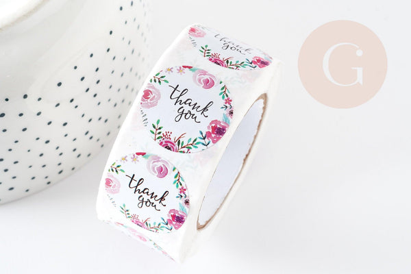 Autocollant merci fleurs 25mm, x500 (G3289)