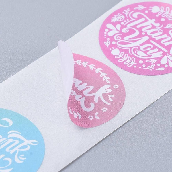 Autocollant merci rose bleu 25mm, x500 (G8424)