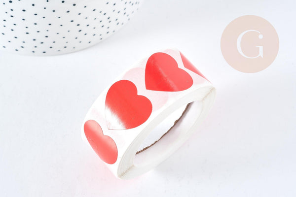 Autocollants Coeur rouge 25mm, le rouleau (G8427)