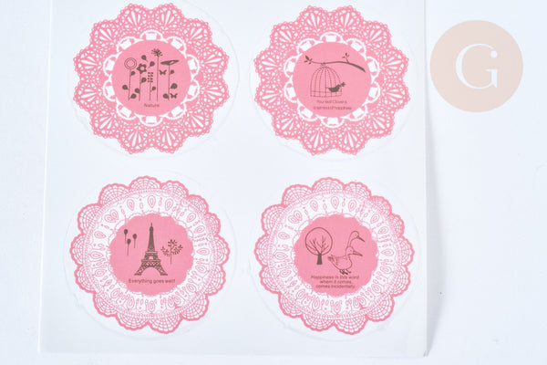 Autocollants Vintage dentelle rose 40mm, x10 (G8103)