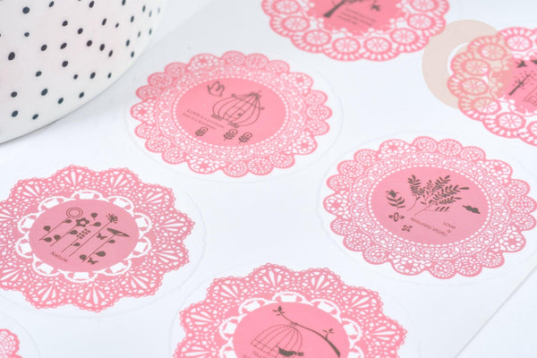 Autocollants Vintage dentelle rose 40mm, x10 (G8103)