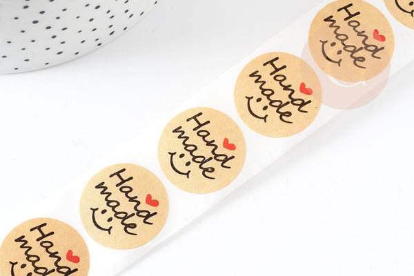 Autocollants kraft fait main 25mm, x500 (G3320)