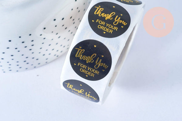 Autocollants noir message dore MERCI 25mm, x500 (G5114)