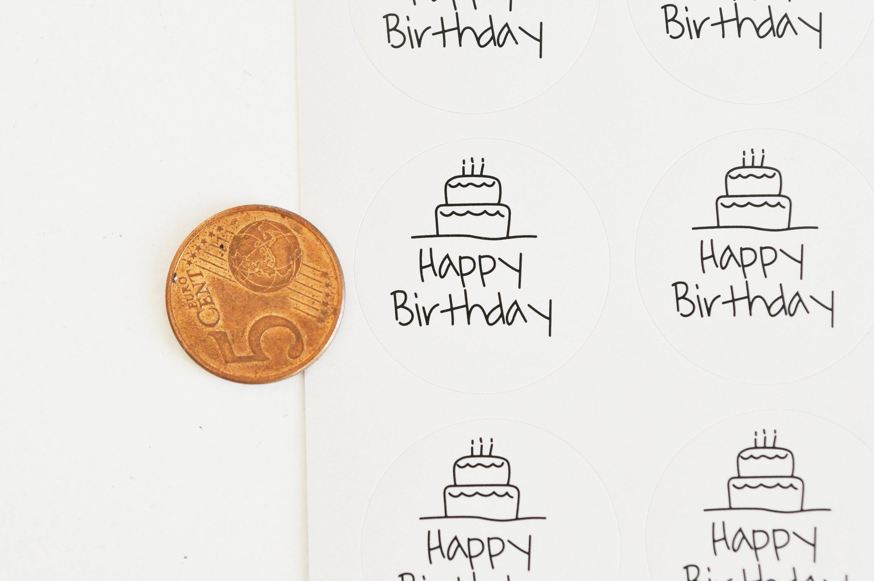 Autocollants ronds joyeux anniversaire 30mm, x12 autocollants (G5089)