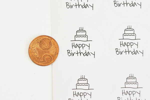 Autocollants ronds joyeux anniversaire 30mm, x12 autocollants (G5089)