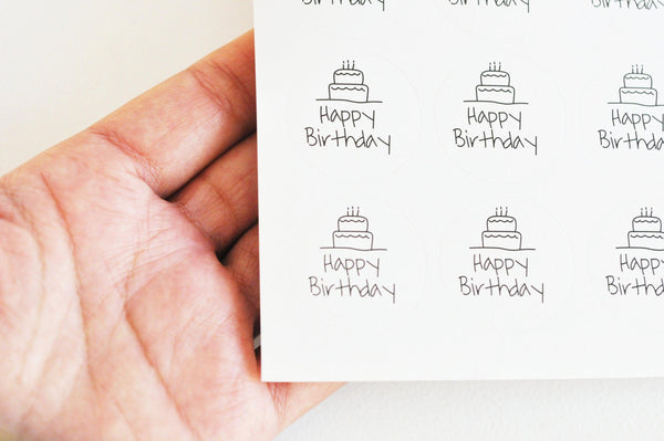 Autocollants ronds joyeux anniversaire 30mm, x12 autocollants (G5089)