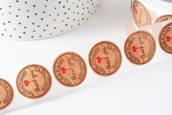 Autocollants ronds kraft fait main préparation paquet cadeau 25mm, x500 (G5110)