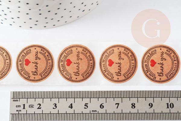 Autocollants ronds kraft fait main préparation paquet cadeau 25mm, x500 (G5110)