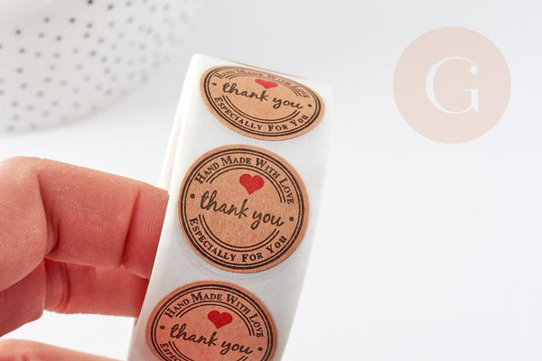 Autocollants ronds kraft fait main préparation paquet cadeau 25mm, x500 (G5110)