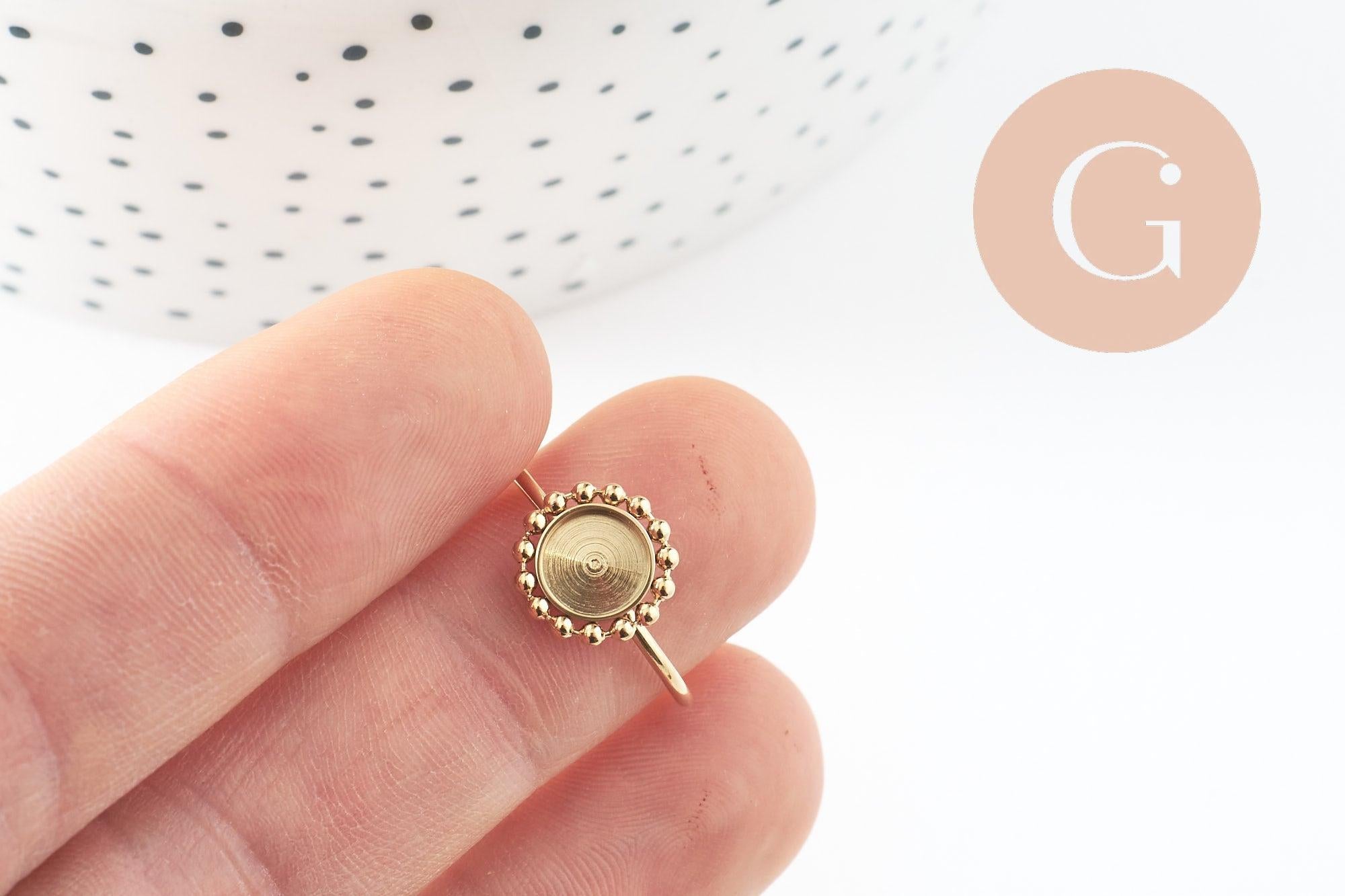 Bague Fleur réglable pour cabochon rond 6mm acier 304 inoxydable doré 18mm, x1 (G9776)