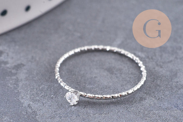 Bague Solitaire zircon acier 304 inoxydable doré ou platine taille 54, x1 (G10361)