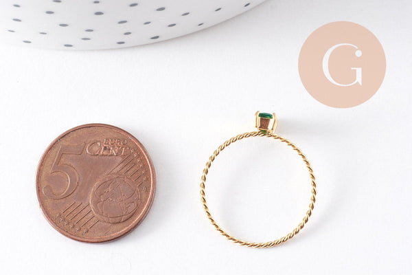 Bague Solitaire zircon rectangle Vert acier 304 inoxydable doré, x1 (G10362)