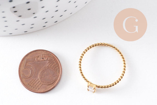 Bague Solitaire zircon rectangle acier 304 inoxydable doré, x1 (G10358)