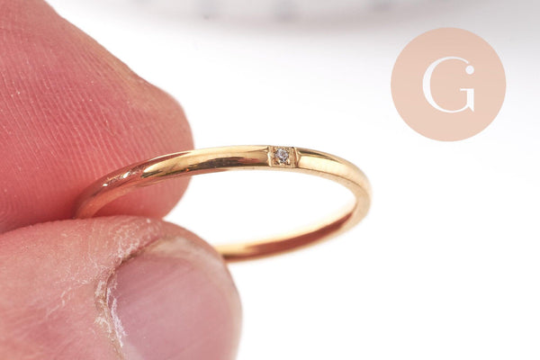 Bague alliance acier inoxydable doré 1 zircon blanc, x1 (G10495)