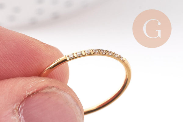 Bague alliance anneau acier inoxydable doré zircons blancs taille 7, x1 (G10496)