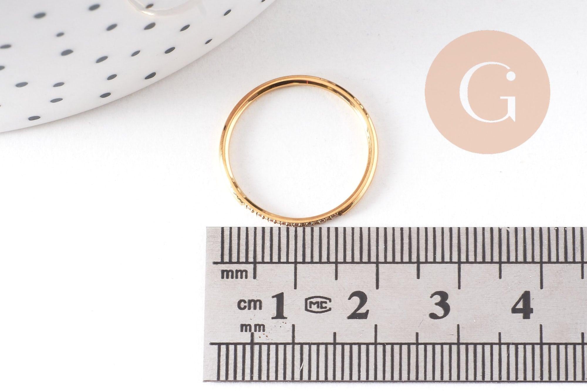 Bague alliance anneau acier inoxydable doré zircons blancs taille 7, x1 (G10496)