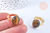 Bague cabochon pierre oeil de tigre doré taille 54, x1 (G6792)