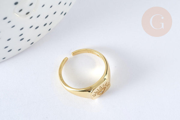 Bague chevalière coeur zircon argent massif 925 doré 24K, x1 (G7233)