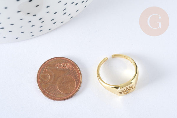 Bague chevalière coeur zircon argent massif 925 doré 24K, x1 (G7233)