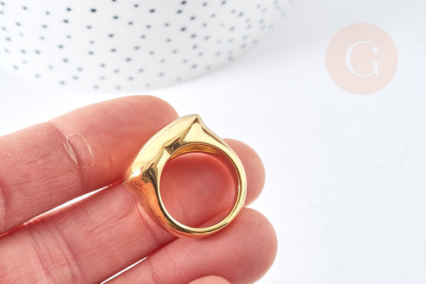 Bague chevalière gros coeur acier doré 304 inoxdydable 17mm, x1 (G8446)