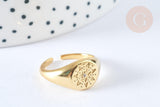 Bague chevalière soleil zircon argent massif 925 doré 24K, x1 (G7234)
