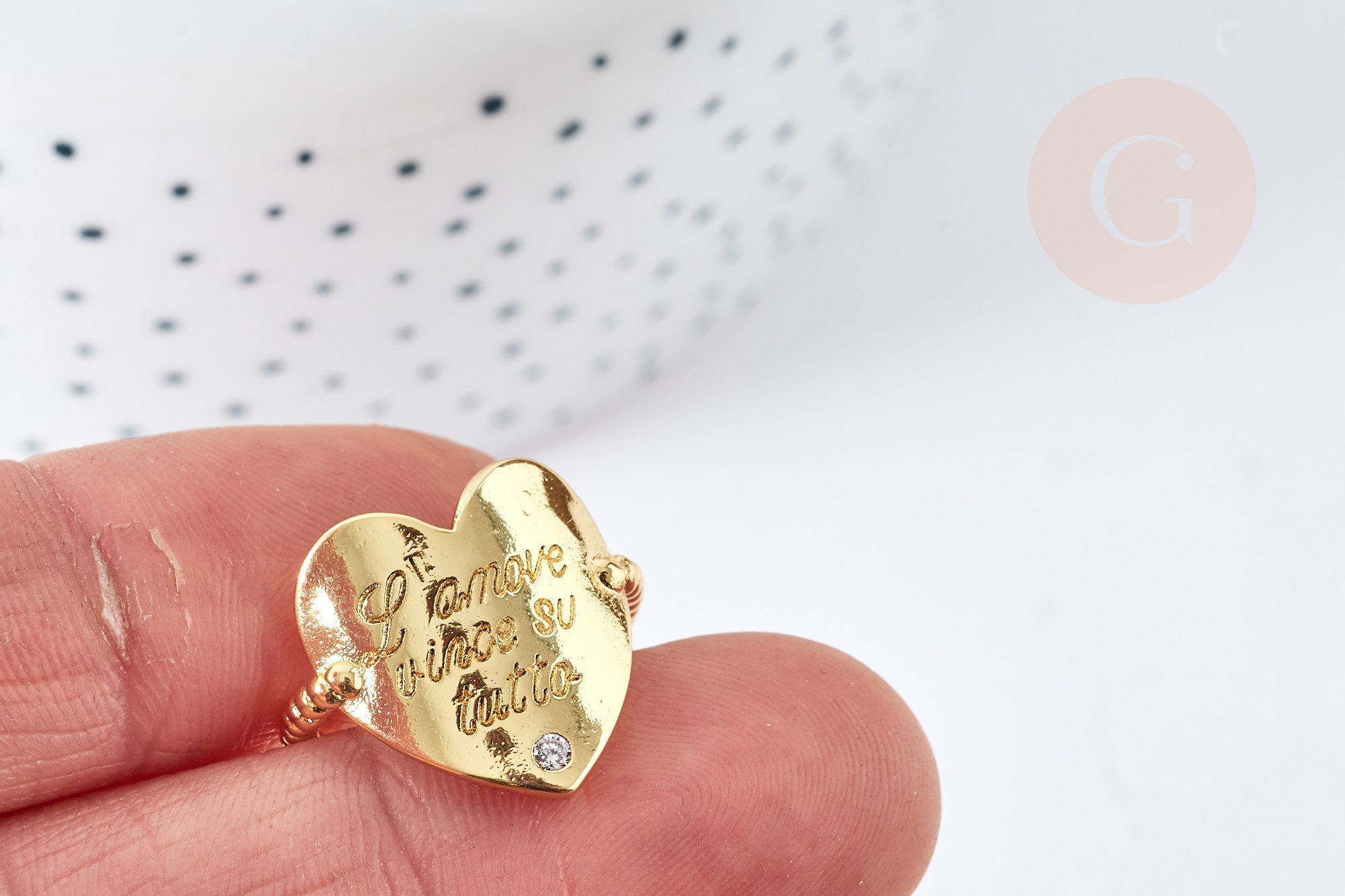Bague cœur "AMORE" laiton doré 17.5mm, x1 (G8443)