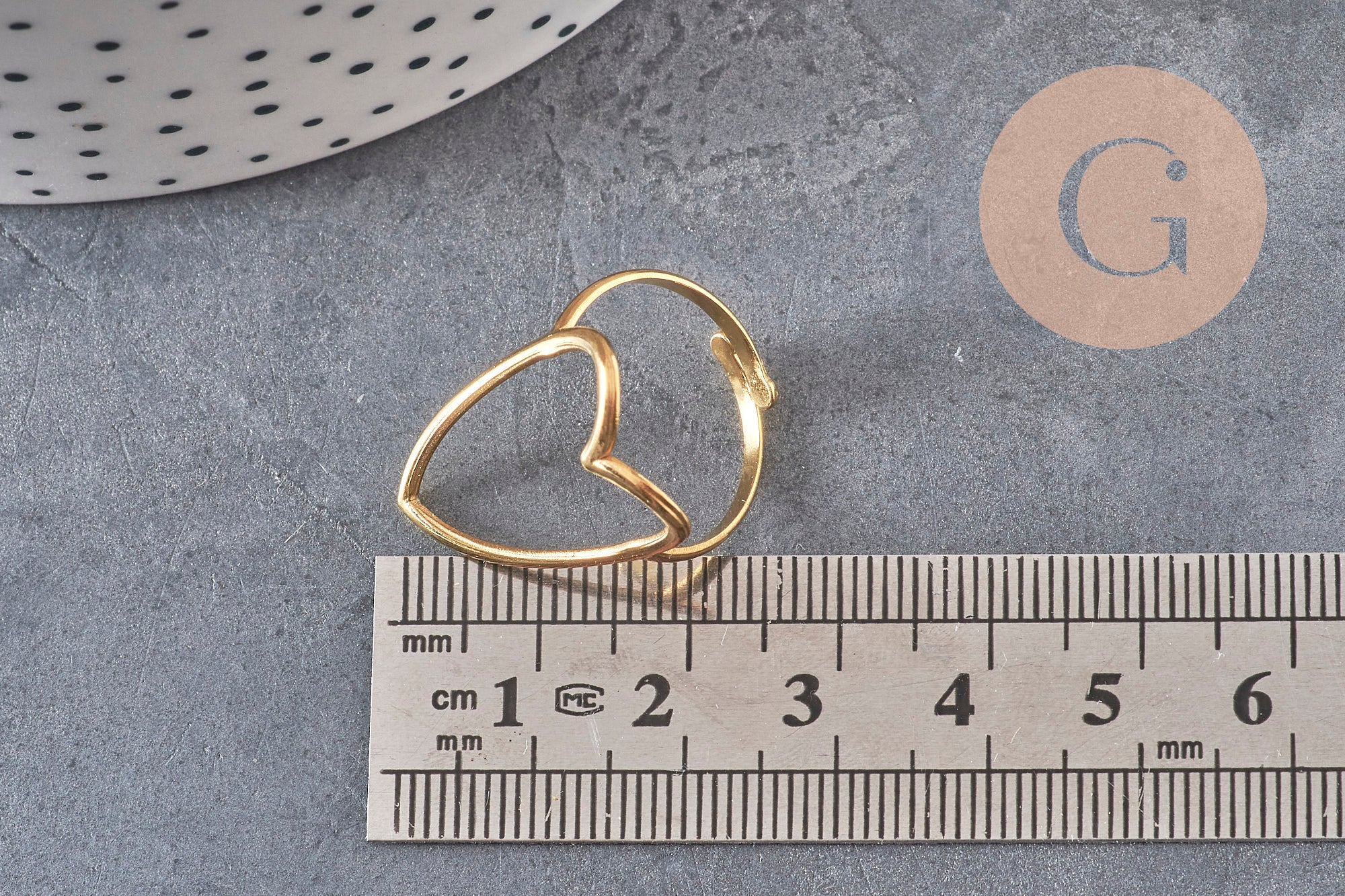 Bague coeur réglable acier 304 inoxydable doré IP Taille 57, x1 (G11327)