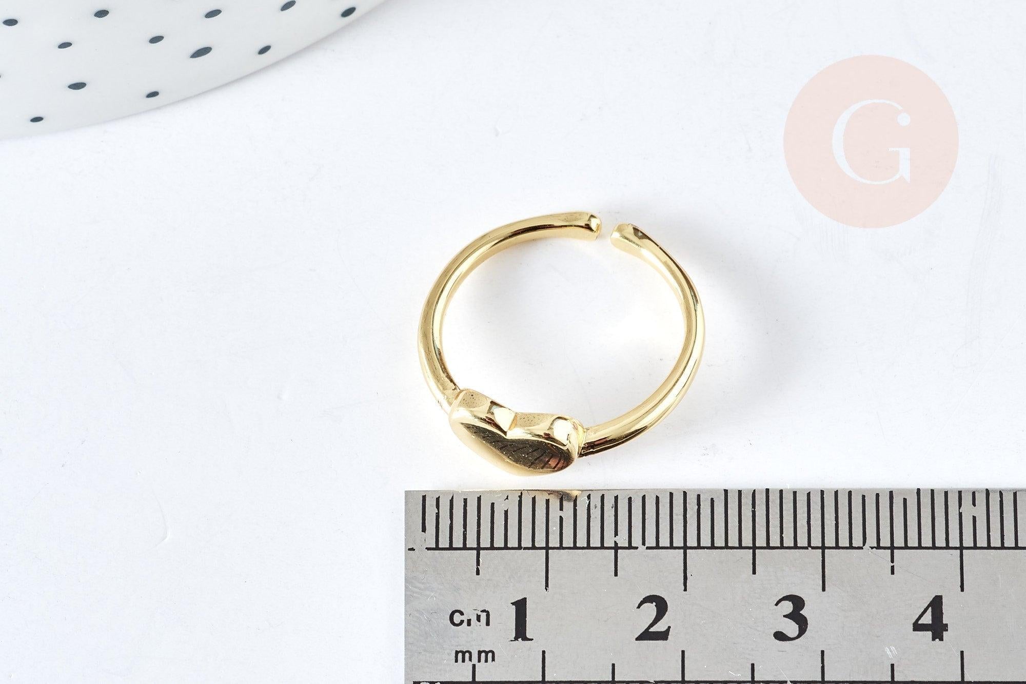 Bague cœur réglable laiton doré 18mm, x1 (G8442)