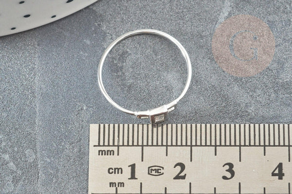 Bague fine rectangle cristal argent 925 massif, x1 (G9144)