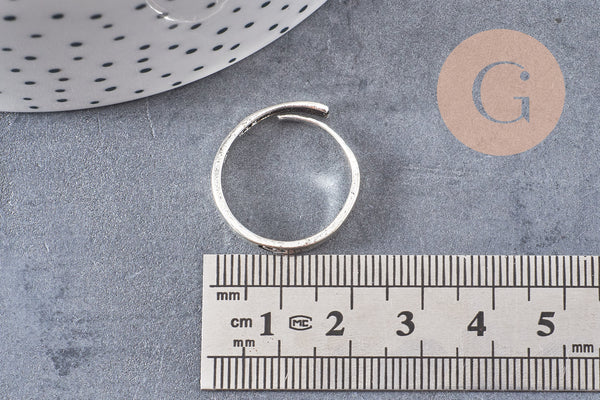 Bague fine réglable argenté gravée coeur 18mm, x1 (G1848)