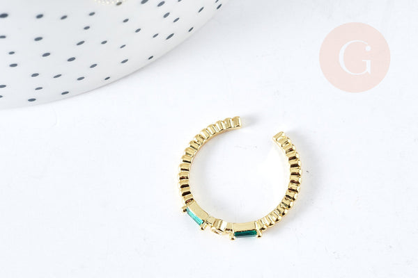 Bague fine réglable dorée 18k zircons verts 17.3mm, x1 (G8457)