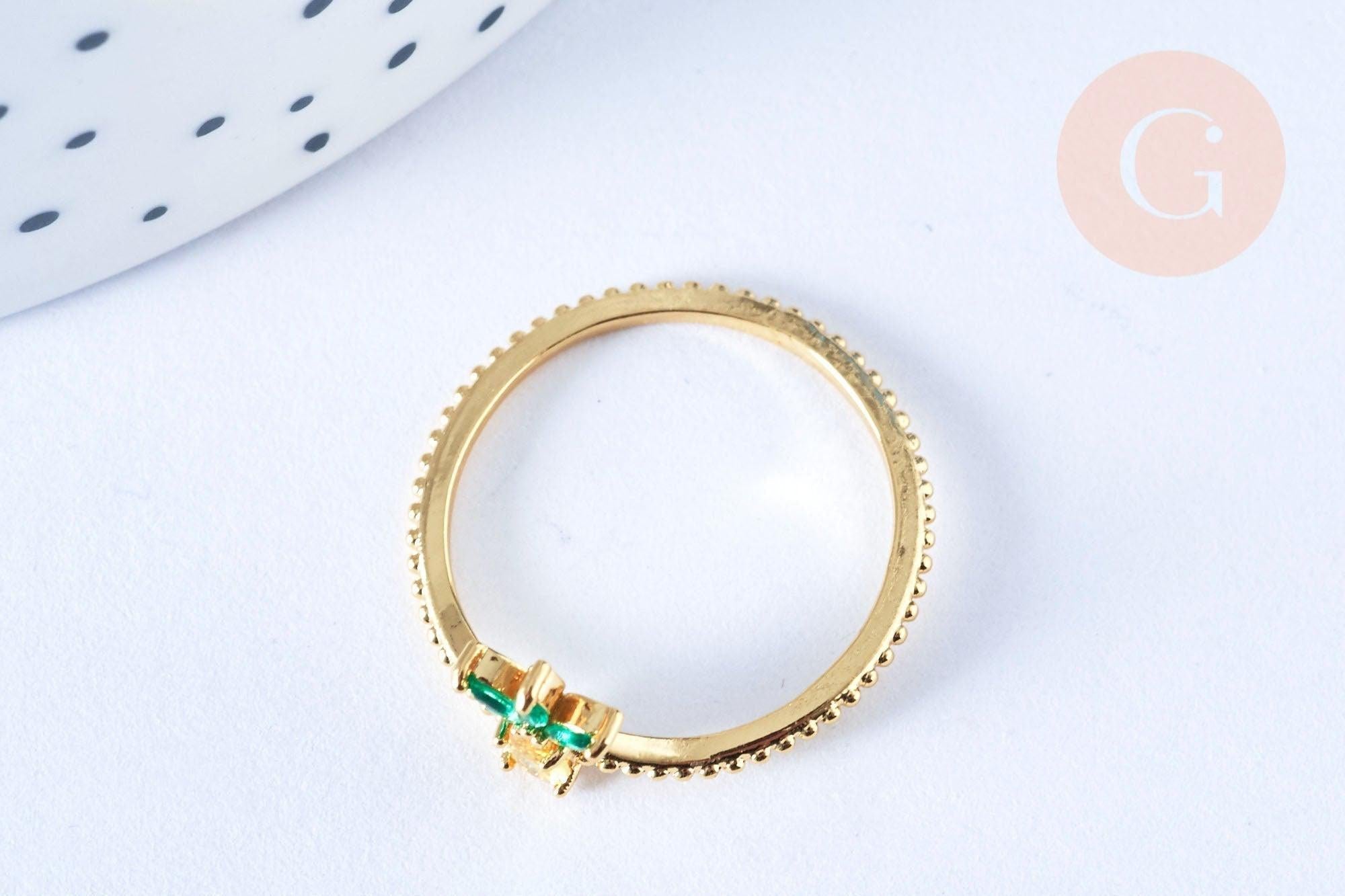 Bague fruit ananas laiton doré 16K zircons, x1 (G6580)