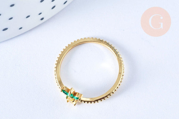 Bague fruit ananas laiton doré 16K zircons, x1 (G6580)