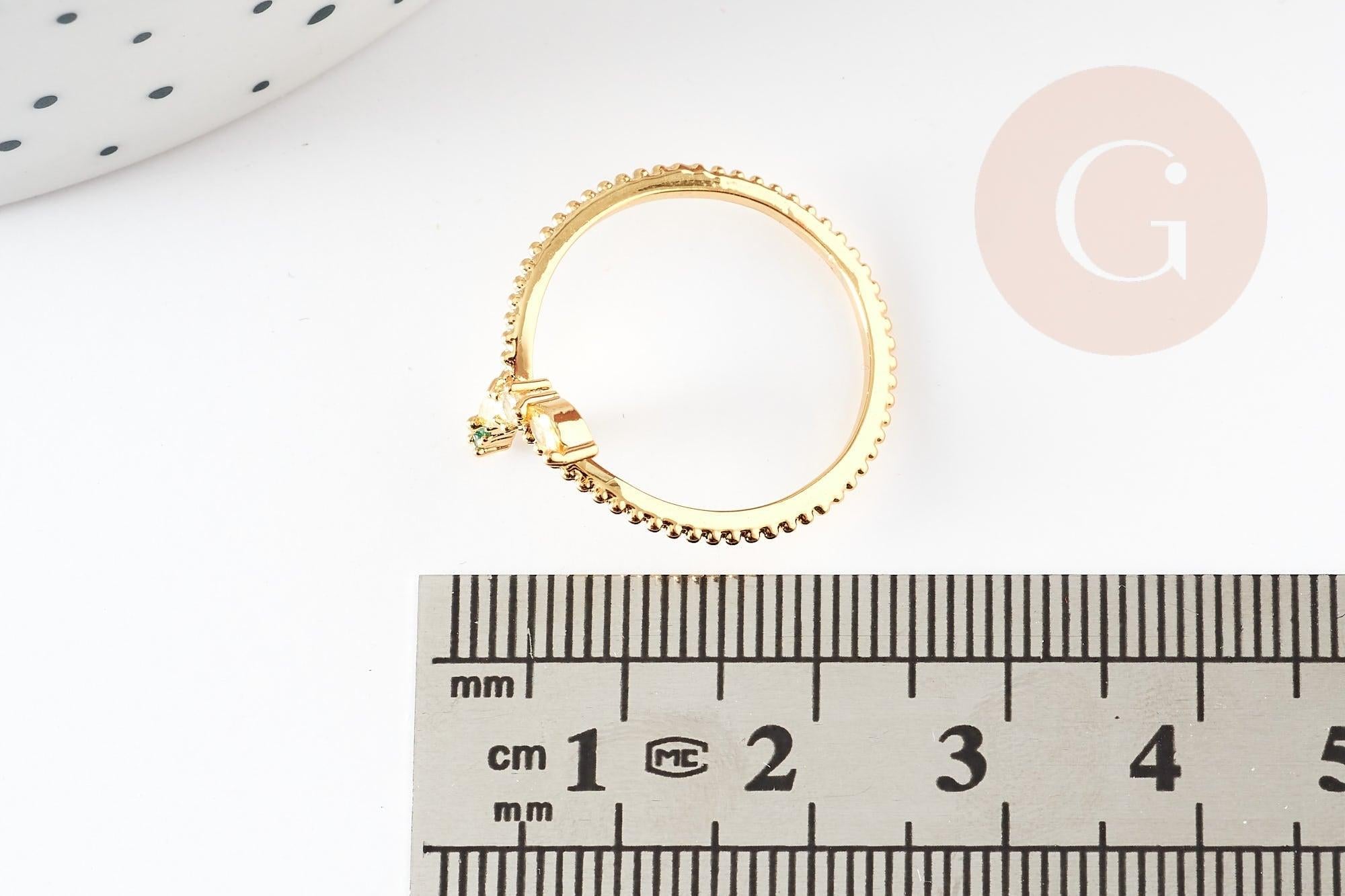 Bague fruit banane laiton doré 16K zircons, x1 (G9157)