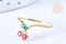 Bague fruit cerise laiton doré 16K zircons rouges, x1 (G6577)