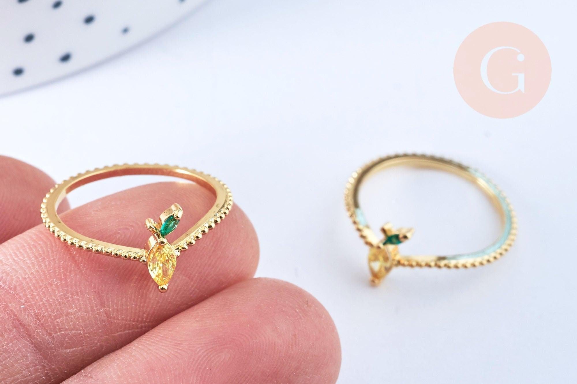 Bague fruit citron laiton doré 16K zircons, x1 (G6581)