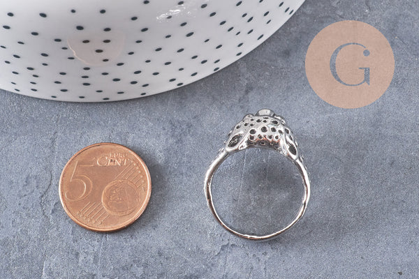 Bague homme argenté tête léopard 18mm, x1 (G0661)