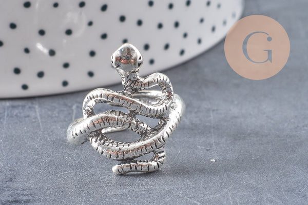Bague homme zamac argenté réglable serpent 18mm, x1 (G2399)